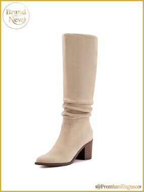 Knee High Faux Suede Pointed Toe Chunky Block Heel Slouchy Boots
